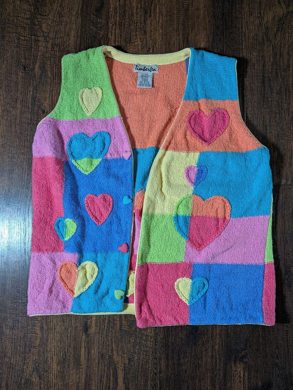True Vintage 80s TimberLea Heart Pastel Patchwork Knit Sweater Vest XL